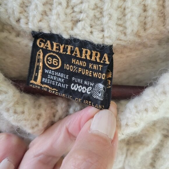Gaeltarra IRELAND Hand Crafted Ivory Chunky Pullover FISHERMAN WOOL Sweater smal - Picture 5 of 6
